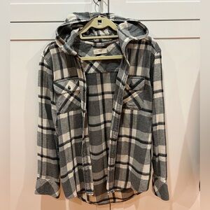 TNA Gray and Black Plaid flannel Shirt
